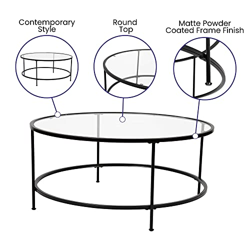 Flash Furniture Astoria Collection Round Coffee Table - Modern Clear Glass Coffee Table - Matte Gold Frame #TOP4