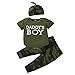 Shiningbaby Nouveau-né garçon Tenues Ensemble de vêtements bébé vêtements de Camouflage Mama's Boy Barboteuse à Manches Longues et Pantalon avec Chapeau 0-24 Mois (0-3 Months, Mama's Boy-Green)