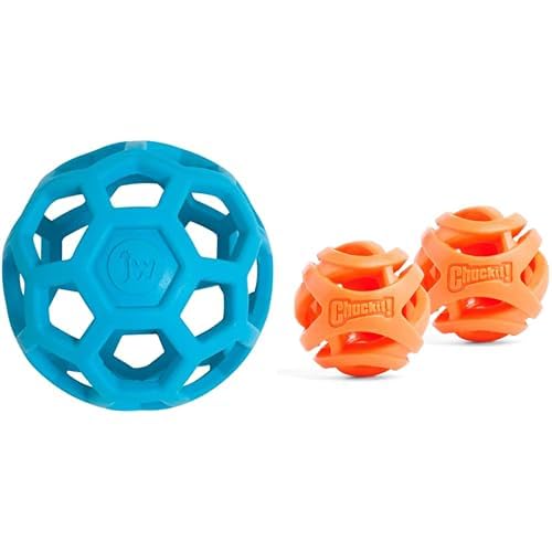 JW Pet HOL-ee Roller 3-Inch Small Rubber Dog Puzzle Ball with Chuckit Air Fetch 2 5-Inch Medium Dog