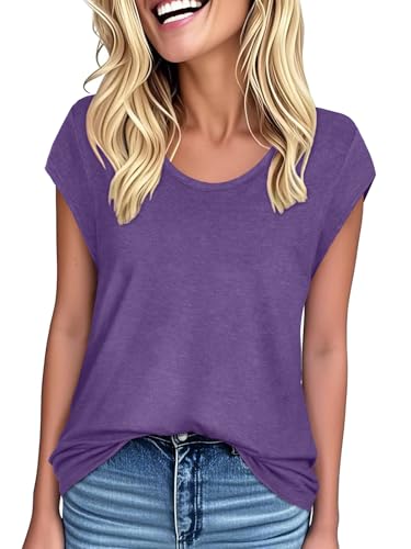 CHICGAL Cap Sleeve Tops for Women Casual Short Sleeve Shirts Summer Basic Tees Trendy Going Out Outfits