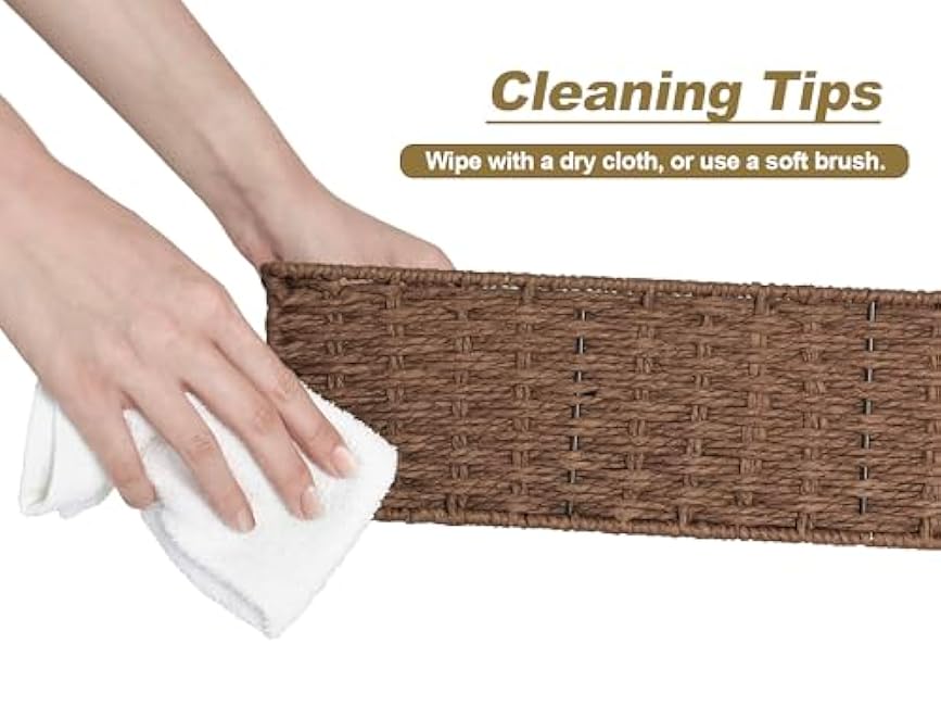 StorageWorks 3-Section Wicker Baskets for Shelves, Hand-Woven Round Paper Rope Storage Baskets, Walnut, 2-Pack