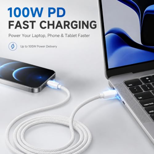 Image of Novobit 100W Type C to C PD Fast Charging Cable Compatible with Apple iPhone 17 /17 Air /17 Pro /17 Pro Max, 16 /15 Series, MacBook, iPad, Type C Laptops & Other USB C Devices