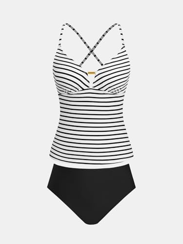 CUPSHE Women's Tankini Sets High Waisted V Neck Two Piece Bathing Suits Crossback Self Tie Adjustable Straps Swimwear4