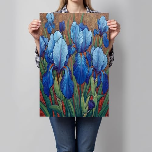 CDXNORA Quadro Su Tela Iris Blu Verticale, Fiori Dipinti A Mano Camera da letto Quadri soggiorno Parete Stampa su tela Canvas Decorazione Murale muro Arredo Salone 50x70 cm