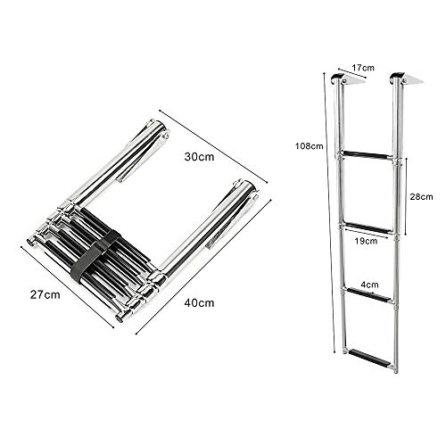Hoffen Telescopic 4 Step Ladder Stainless Steel Telescoping Extendable Ladder 900 Pound Capacity for Marine Yacht / Swimming Pool