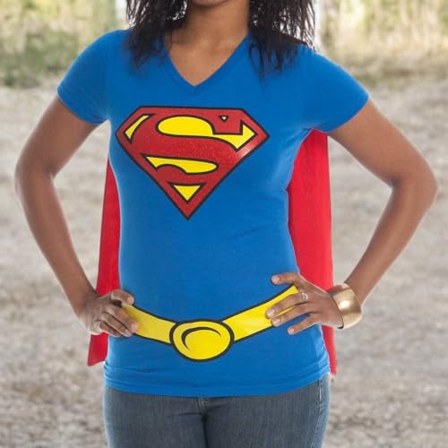 DC Comics Supergirl Glitter Logo Juniors Costume Cosplay Cape T-Shirt - Superman