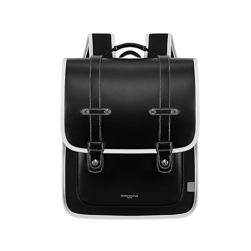 Backpack, Black, Faux Leather and Waterproof Nylon, Ergonomic Spine-Support Straps, Japanese Randoseru Style (black, Large)
