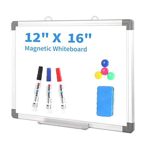 Small Dry Erase White Board - 12 x 16 Inch Magnetic Hanging White Board with Detachable Marker Tray,Memo Board for Wall Kids, Students & Teachers