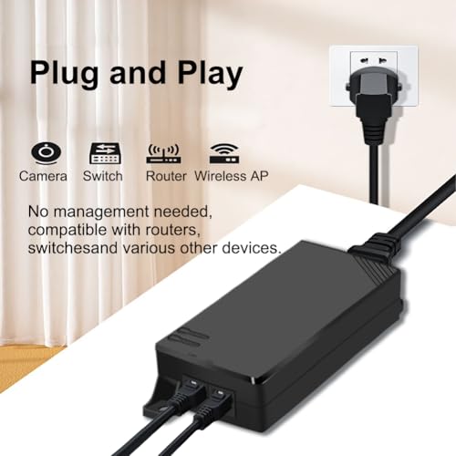 Htfoevrxs 90W High Power PoE Injector PoE Adapter, 10G Ethernet Compatible IEEE 802.3af/at/bt, 10/100/1000/2.5G/5G/10G, Incluye Cable de Alimentación, Entrada AC 100-240V miniatura 6