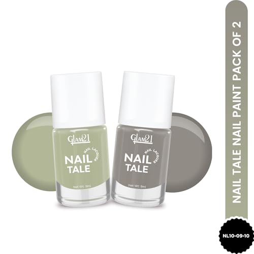 Image of Glam21 Nail Tale- Nail Lacquer|Multicolor|Quick Drying Nail Polish| Glossy Gel Finish Nail Kit | Highly Pigmented & Long Lasting | Chip Resistance|9ml Each| Pack Of 2 (Shade-09-10)