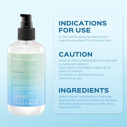 Image of HoneyPlayBox Water Based Lube Personal Lubricant for Men, Women & Couples, Anal Lube, Non-Sticky, Easy-to-Clean, Toy & Condom Compatible, 8 Fl Oz