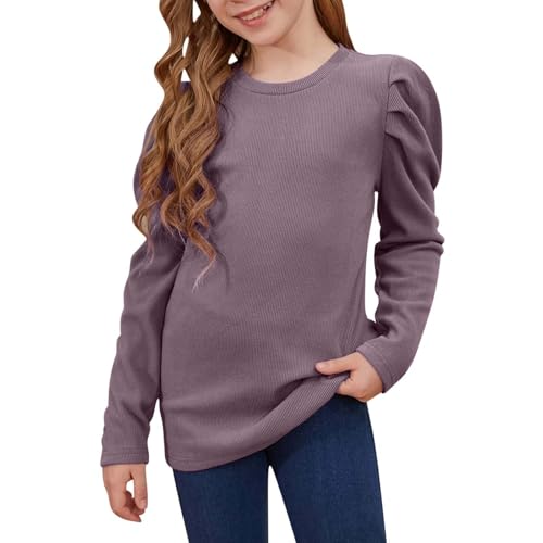 Girls Puff Long Sleeve Shirts Toddler Kids Casual Crewneck Soft Cotton Tunic Tops Blouses Teen Solid Basic Tee Fall Clothes2