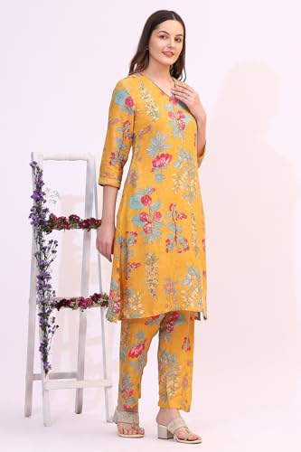 Image of W for Woman Reef Blue Floral Printed Modal Straight Kurta, Pants and Dupatta Set