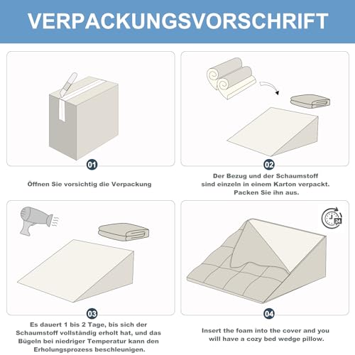 HAVARGO Keilkissen für Bett und Sofa-Doppelte Lage Memory Schaum Lesekissen-Ergonomischer Bettkeil für Reflux Schlafapnoe, Perfekt Rückenkissen für Rückenunterstützung beim Spielen -55X55X25cm