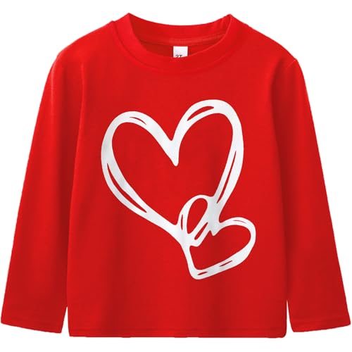Baby Girls Loved Heart Shirt Kids Long Sleeve Valentine T-Shirt Cotton Heart Print Clothes Tee Tops 2 Years