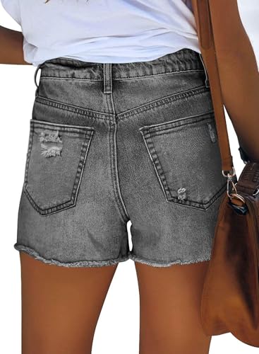 Image of onlypuff Womens Jean Short Cut Off Denim Shorts High Waist Ripped Distressed Stretchy
