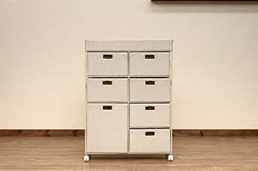 ラタン調　チェスト　4段　アイボリー Amazon｜ラタン調チェスト4段ワイド サニタリー収納 アイボリー