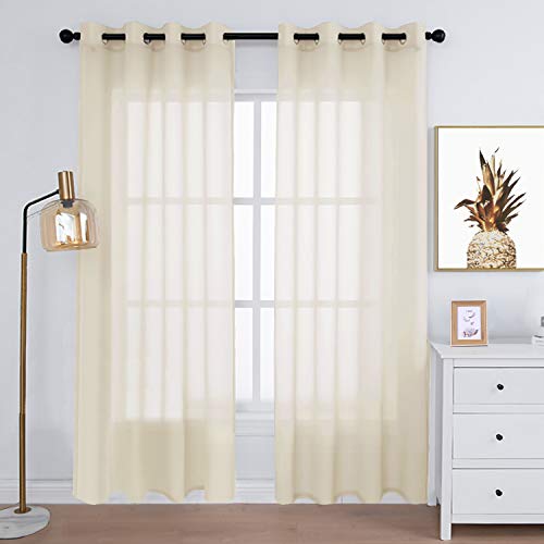 Rutterllow Sheer Curtains 84 Inch Length - 2 Panels Linen Look Slub Sheer Voile Curtains for Bedroom, Grommet Top, 56x84 Inch, Beige