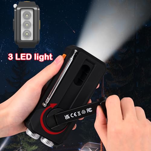 Rádio de Emergência WenBelle com 3 Lanternas LED, Rádio Meteorológico Portátil AM/FM/NOAA, Carregado