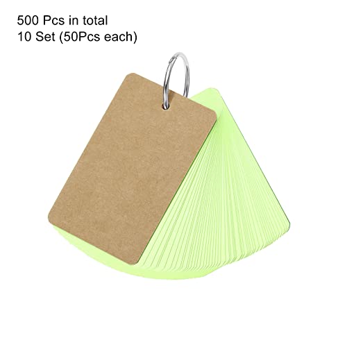 500 Flash Cartes Vertes avec Anneaux 9x5cm | Cartes d'Index Perforées PATIKIL