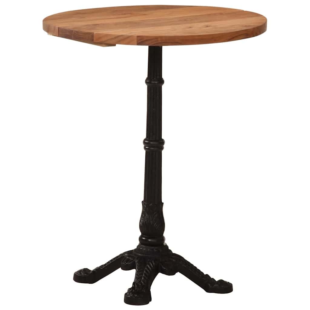 Tavolo da bistrò, Ø 60 x 76 cm, in legno massello di acacia, struttura in ghisa | Tavolo rotondo rustico con robusto piano in vero legno, per balcone, cucina e soggiorno, durevole e facile da pulire
