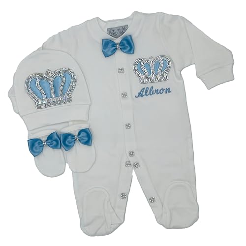 MELEK & MOON Personalized Luxury Infant Newborn Baby Boy Outfit – 3-Piece Cotton Set – Dynasty Debut Set
