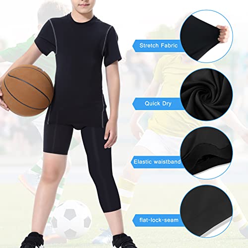 Blaward Youth Kids Boy Compression Pants Legging Athletic Shorts Sports Base Layer For Running Basketball One Leg Tights #TOP1