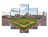 Sports Stadium Canvas Wall Art Wrigley Field in Chicago Paintings Chicago Cubs Prints on Canvas Modern Artwork Pictures for Living Room Bedroom Wall Decor Giclee Framed Ready to Hang, 60'Wx40'H