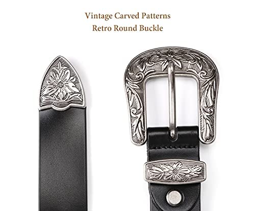Jasgood Women Leather Belts Ladies Vintage Western Design Black Waist Belt For Pants Jeans Dresses Christmas Gift Belt（Suit Waist Size 38-42 Inches, B-Black-Only For High Waist ） #TOP4