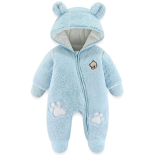 Image of Fairy Baby Newborn Baby Snowsuit Bear Outfit Footie Romper Winter Thick Fleece Jumpsuit Infant Coat for Girls Boys 0-12M