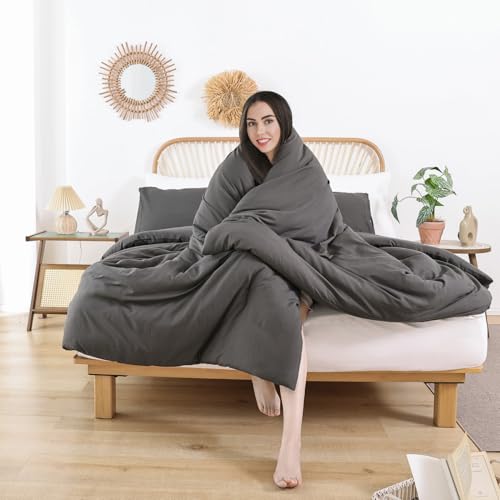 Image of ROSGONIA Oversized Queen Comforter Charcoal Gray, 3pcs (1Grey Comforter & 2 Pillowcases) Lightweight Oversized Queen Comforter Sets Bedding Blanket Quilts