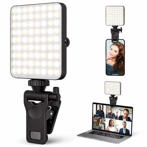 Luz LED Portátil com Clip para Celular Tablet Monitor ou Notebook Rosqueamento Compatível com Tripé Ring Light - Ajuste de Três Níveis de Brilho Premium