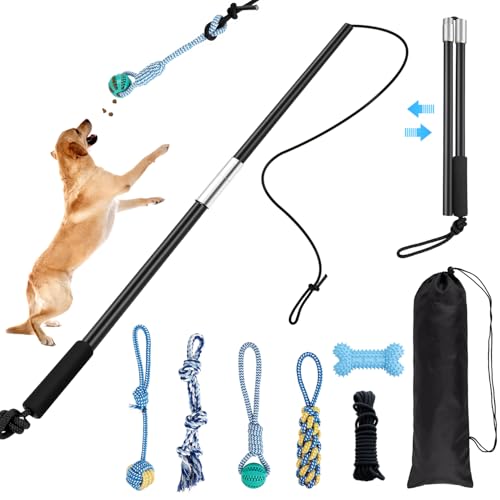 Qeoval Flirt Pole for Dogs, Heavy Duty 33" Detachable Toy with 5 Lures