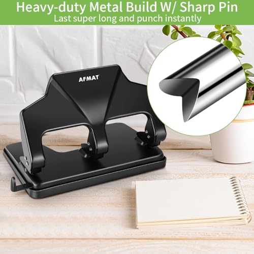 Image of AFMAT 3 Hole Punch Heavy Duty, 40-Sheet Three Hole Punch, 50% Reduced Effort, 3 Hole Puncher for Binder w /Large Chip Tray, 9 /32 inch Holes Diameter, Metal Paper Puncher for Home /Office /School, HP14