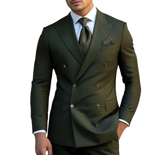 Men's 2 Piece Suit Slim Fit Solid Double Breasted Party Wedding Tuxedo Suits Peak Lapel Blazer Jacket Pants Set