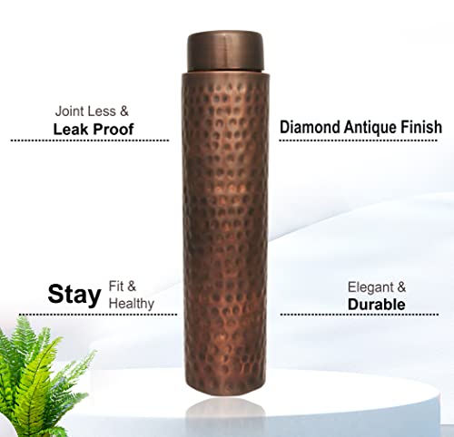 Image of Tambra Copper Bedroom Jar with Inbuilt Glass | Diamond Design | Handcrafted, Leakproof, Jointless | Ayurvedic Benefits, Antioxidant Properties | 1200 ml (Pack of 2)