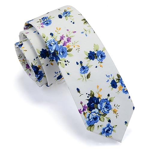 Image of GUSLESON Fashion 2.4 inch(6cm) Floral Skinny Tie for Men Slim Flower Print Cotton Necktie for Wedding Party