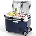 Aeitto 12V Car Refrigerator, 52QT(50L) Dual Zone Portable Dual Temp Control Car Fridge Freezer -4?-68? Electric Compressor Cooler with Wheel Cooling Freezing for Travel, Camping, RV, Road, Home, Car