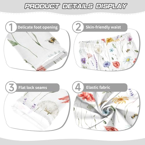 Girls' Leggings Summer Flower Blossom Ankle Length Printed Leggings Comfort Pants for Kids 4-10 Years4