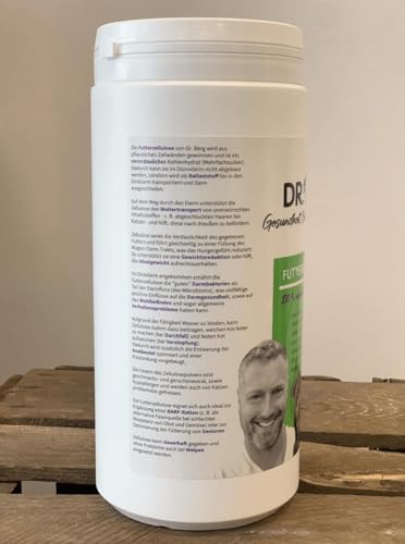 Dr. Berg Futterzellulose Pulver für Hunde und Katzen: hypoallergenes, geschmacks- und geruchsneutrales Ergänzungsfutter, natürliche Ballaststoffe (400 g)