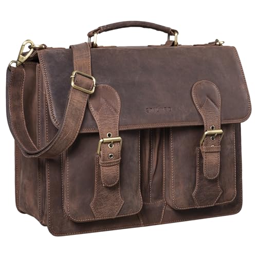 STILORD Kronos Maletín Cuero Vintage Cartera XL para Profesor Trabajo o Negocios Bolsa Bandolera Portátil de 15,6 Pulgads acoplable Piel Auténtica Color:Veleta - marrón