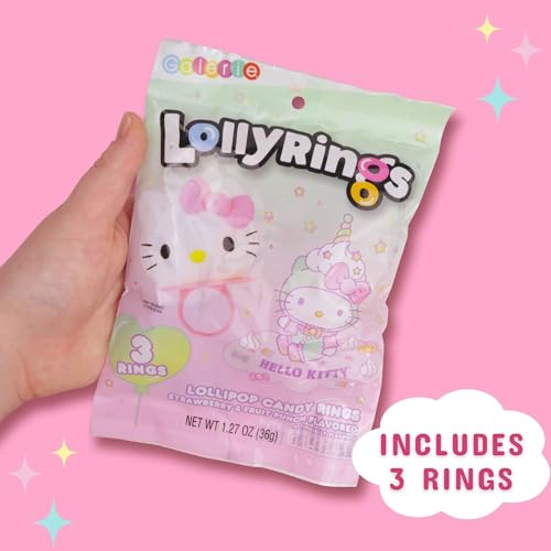 Galerie Hello Kitty Lollipop Rings, Strawberry and Fruit Punch Flavored Suckers, Themed Party Favors, 3 Count Bag, 1.27 Ounces (1 Pack) - image 4