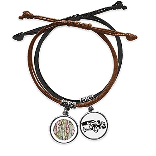 Bracelet corde main chaîne cuir minibus modèle classique bleu et rouge