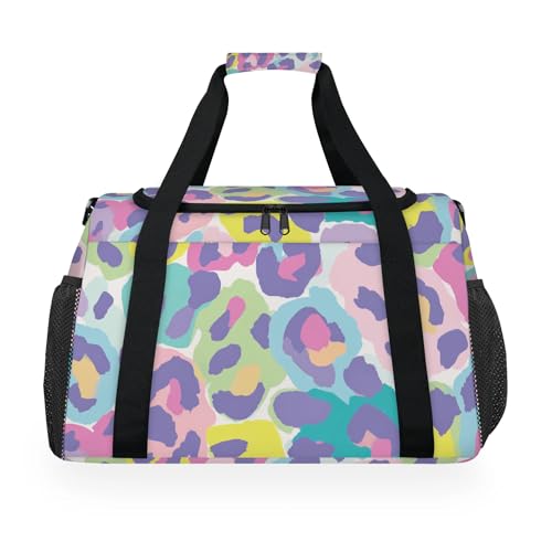 Leopard Print Colorful Travel Duffel Bag Weekender Overnight Bags for Women Men Foldable Waterproof Tote Bag with Trolley Sleeve