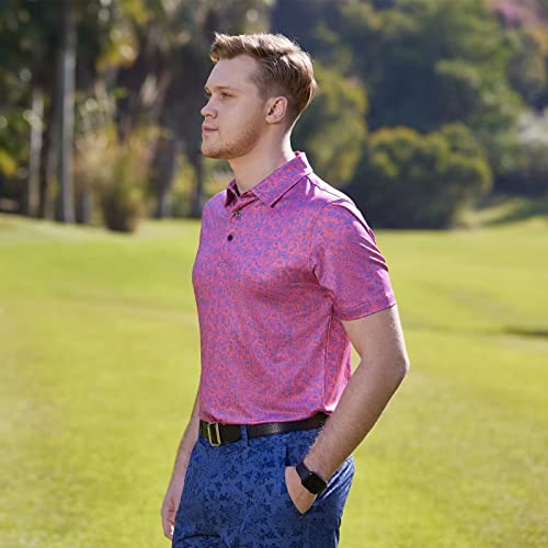 Golf Shirts For Men Dry Fit Short Sleeve Print Performance Moisture Wicking Polo Shirt #TOP2