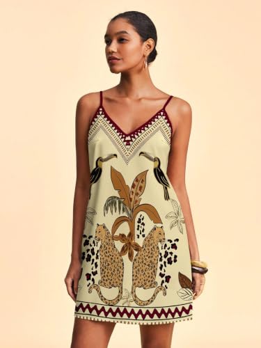 Image of RoseSeek Women's Summer Boho Floral Tropical Mini Dresses V Neck Spaghetti Strap Flowy Beach Vacation Sundress 2026