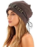 AWAYTR Slouchy Beanie Hat for Women - Retro Turban Hat with Metal Butterfly Beads Skull Caps Vintage Y2K Fashion Style (Coffee)