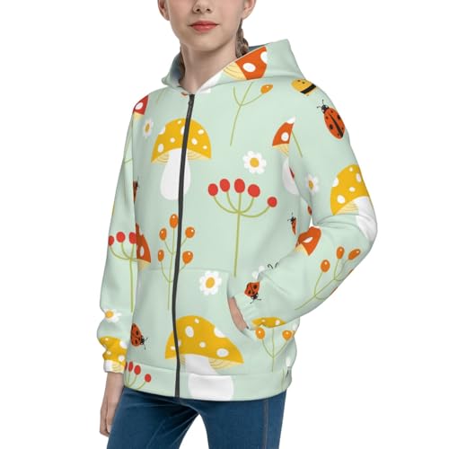 Mushroom Bee Kid Hoodies Boys Zip Up Sweatshirts Girls Pullover with Pocket