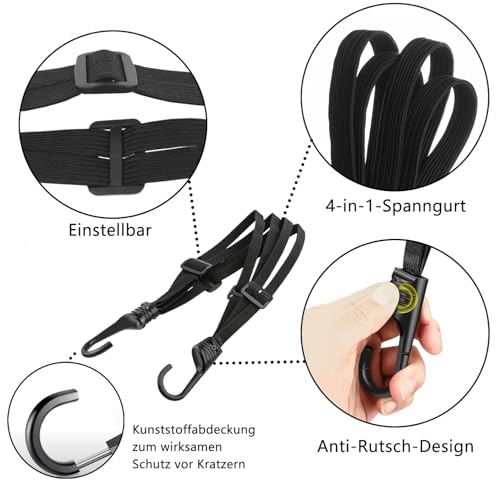 WENRENMK 2 Stück spanngurt Fahrrad, Vier in Eins spanngurte, Einstellbar spanngurte fahrradträger, spanngummi mit Haken, Expander mit Haken (60cm & 90cm)