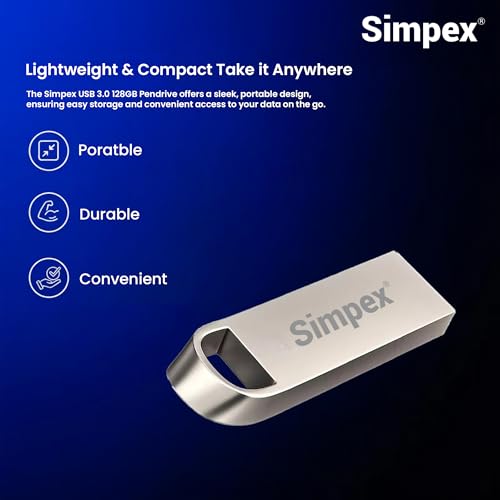 Image of Simpex (128GB V3.0) Metal Body 128GB Storage 3.0V Dual Drive Flash Drive, USB-A &Pen Drive, X-Ray & Temperature Resistant, Use with Smartphones, Tablets, Macs & USB-A Computers